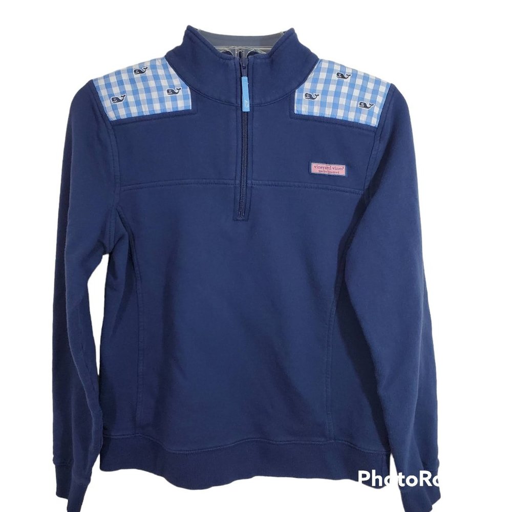Vineyard Vines Blue Gingham Whale Shep Shirt Quarter Zip Pullover Size Size Smll